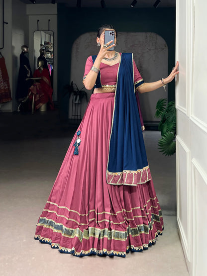Dusty Pink Rayon Navratri Lehenga Choli With Lace touch up