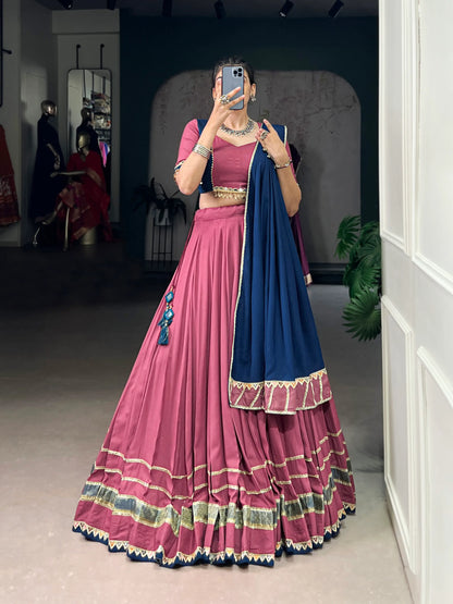 Dusty Pink Rayon Navratri Lehenga Choli With Lace touch up