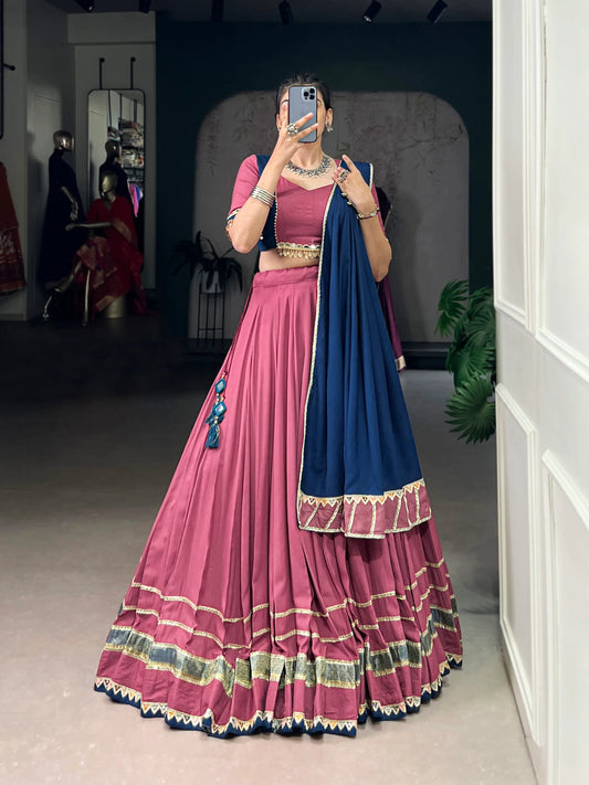 Dusty Pink Rayon Navratri Lehenga Choli With Lace touch up