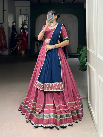 Dusty Pink Rayon Navratri Lehenga Choli With Lace touch up
