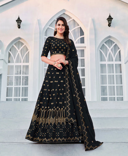 Navy Blue Georgette Thread & Sequence Embroidery Work Lehenga Choli
