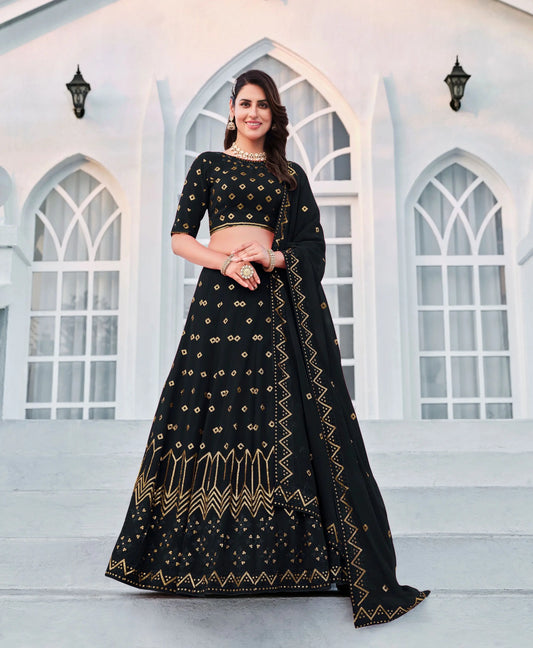 Navy Blue Georgette Thread & Sequence Embroidery Work Lehenga Choli