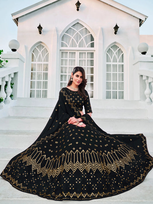Navy Blue Georgette Thread & Sequence Embroidery Work Lehenga Choli