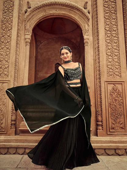 Black Hand Work Georgette Lehenga With Dupatta