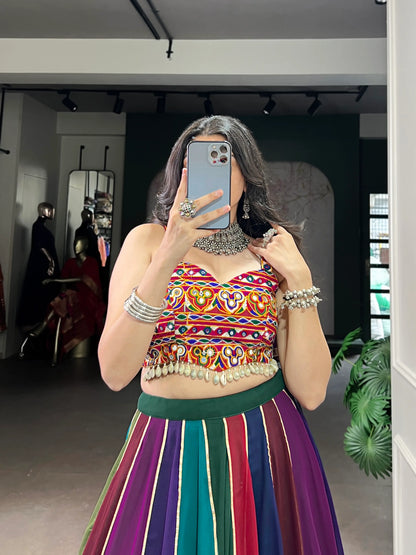 Multicolor Georgette Navratri Lehenga Choli With Gamthi work & Lace Touch Up