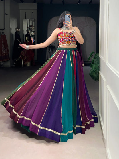 Multicolor Georgette Navratri Lehenga Choli With Gamthi work & Lace Touch Up