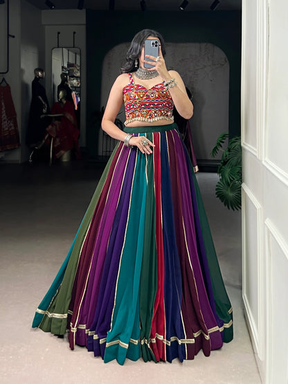 Multicolor Georgette Navratri Lehenga Choli With Gamthi work & Lace Touch Up