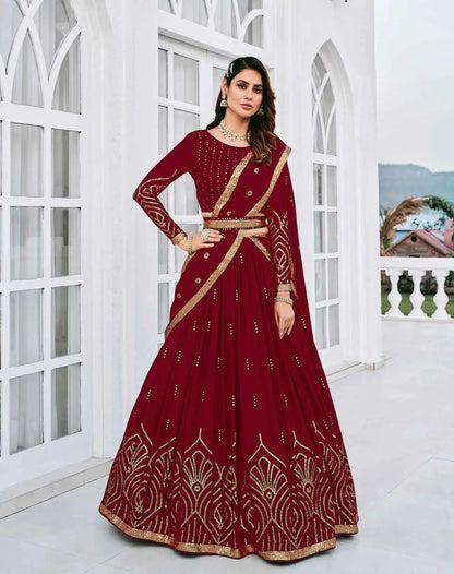 Maroon Georgette Thread with Sequence Embroidery Work Lehenga Choli
