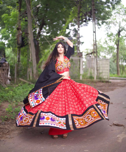 Red And Black Traditional Gamthi Work Navratri Chaniya Choli