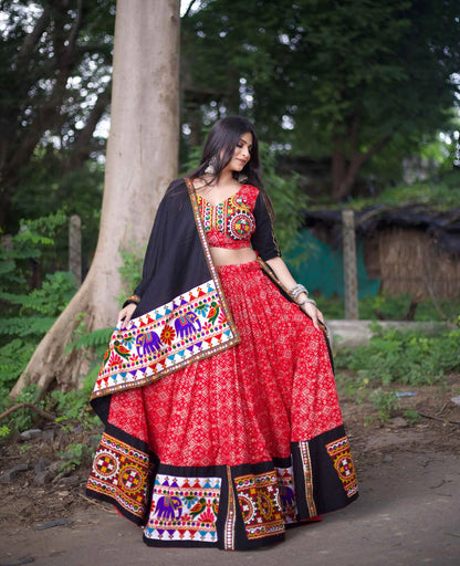 Red And Black Traditional Gamthi Work Navratri Chaniya Choli
