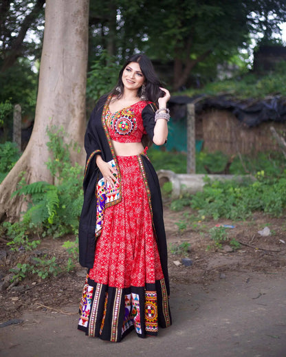 Red And Black Traditional Gamthi Work Navratri Chaniya Choli