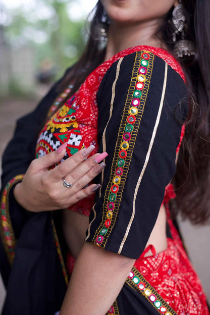 Red And Black Traditional Gamthi Work Navratri Chaniya Choli