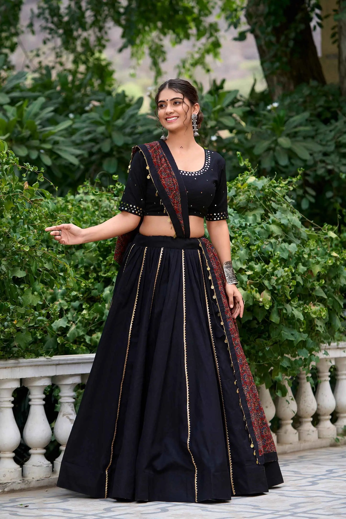 Black Mirror Work Navratri Chaniya Choli With Dupatta