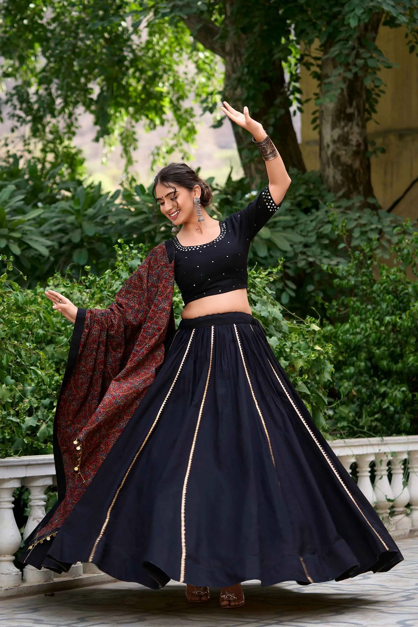 Black Mirror Work Navratri Chaniya Choli With Dupatta