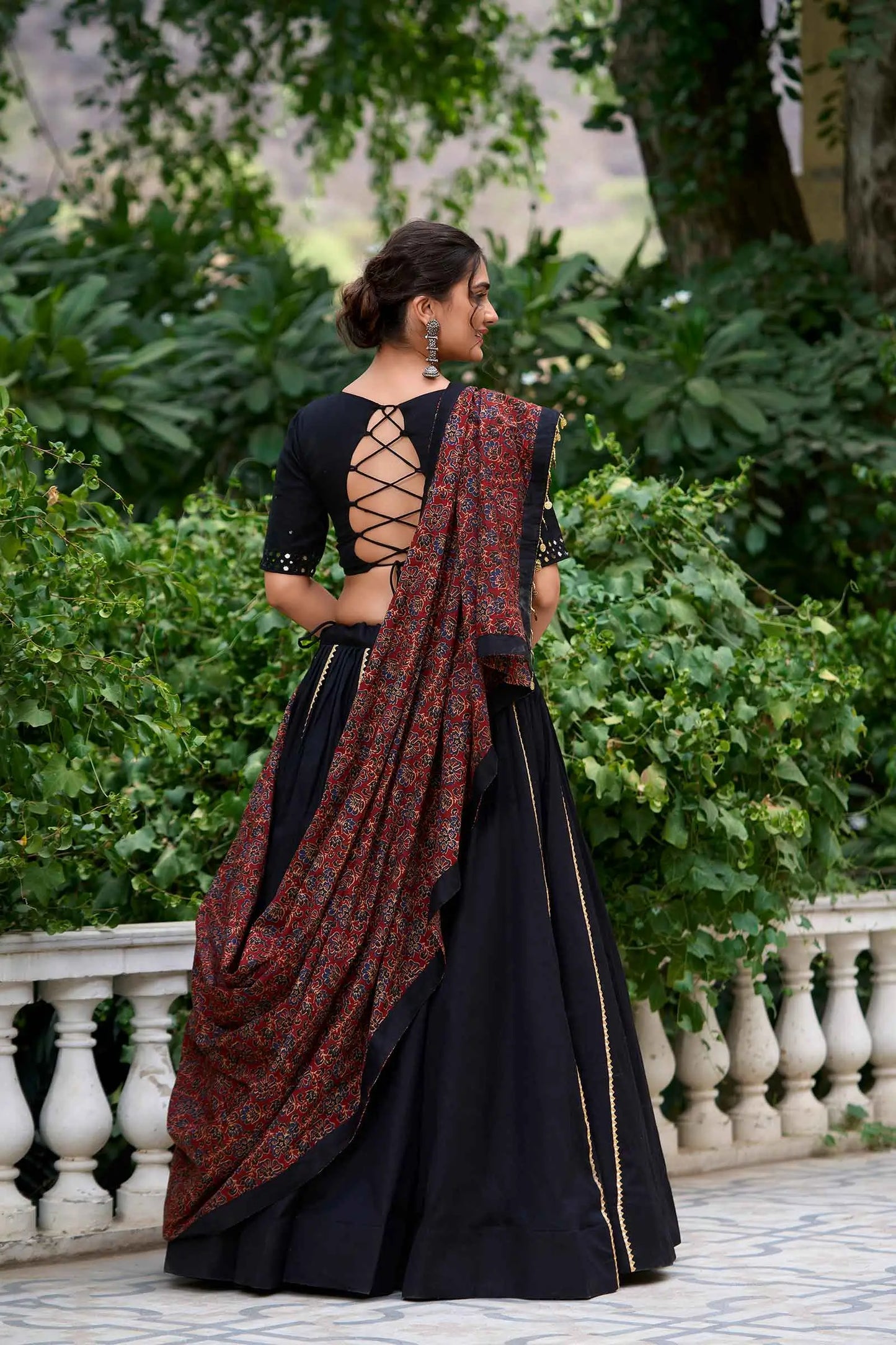 Black Mirror Work Navratri Chaniya Choli With Dupatta