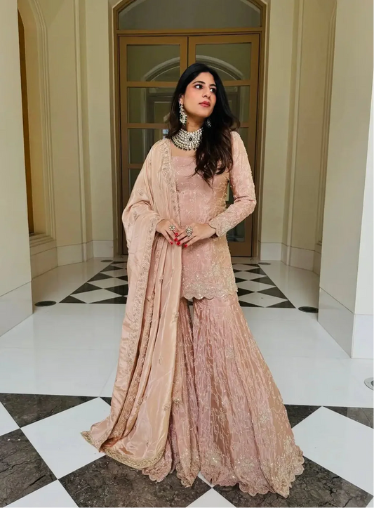 Peach Pink Embroidered Salwar Suit