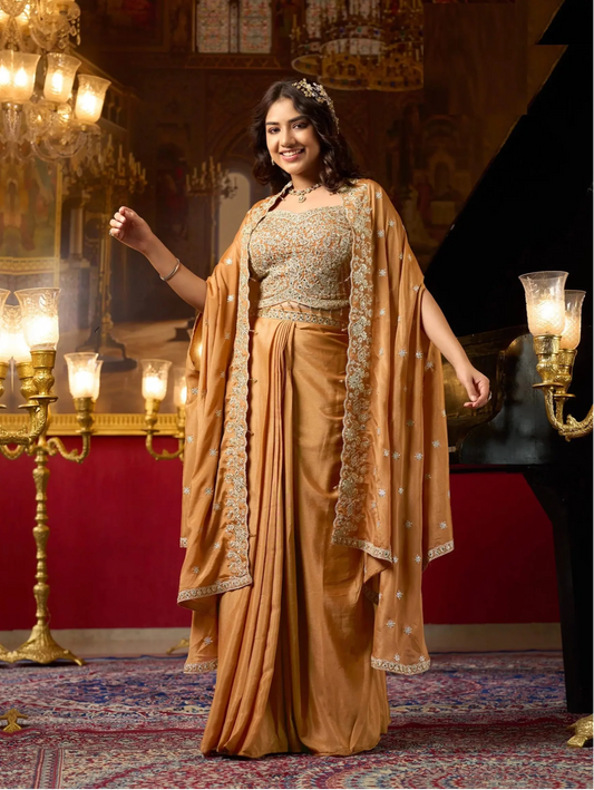 Dusty Orange Embroidery Indo Western Set