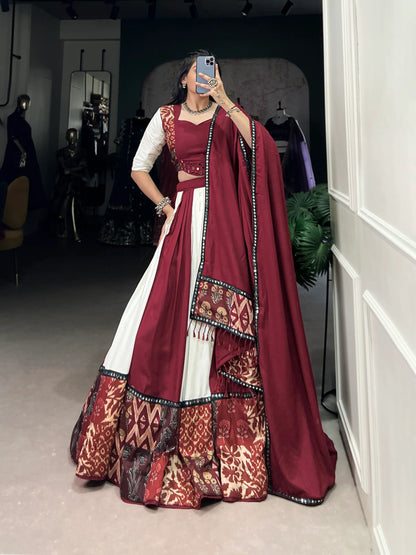 Maroon Rayon Navratri Lehenga Choli With Print & Mirror Work