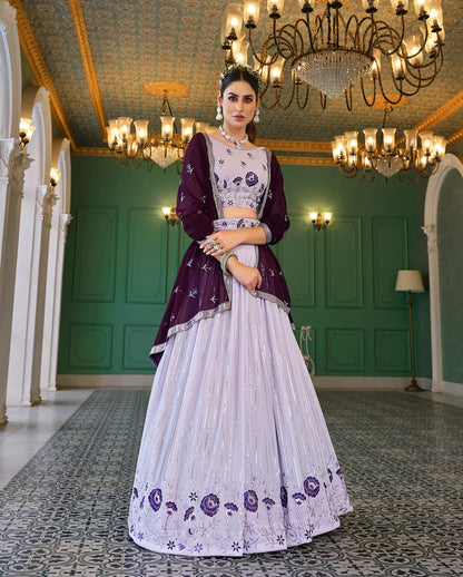 Lavender Georgette Thread & Sequence Embroidery Work Lehenga Choli