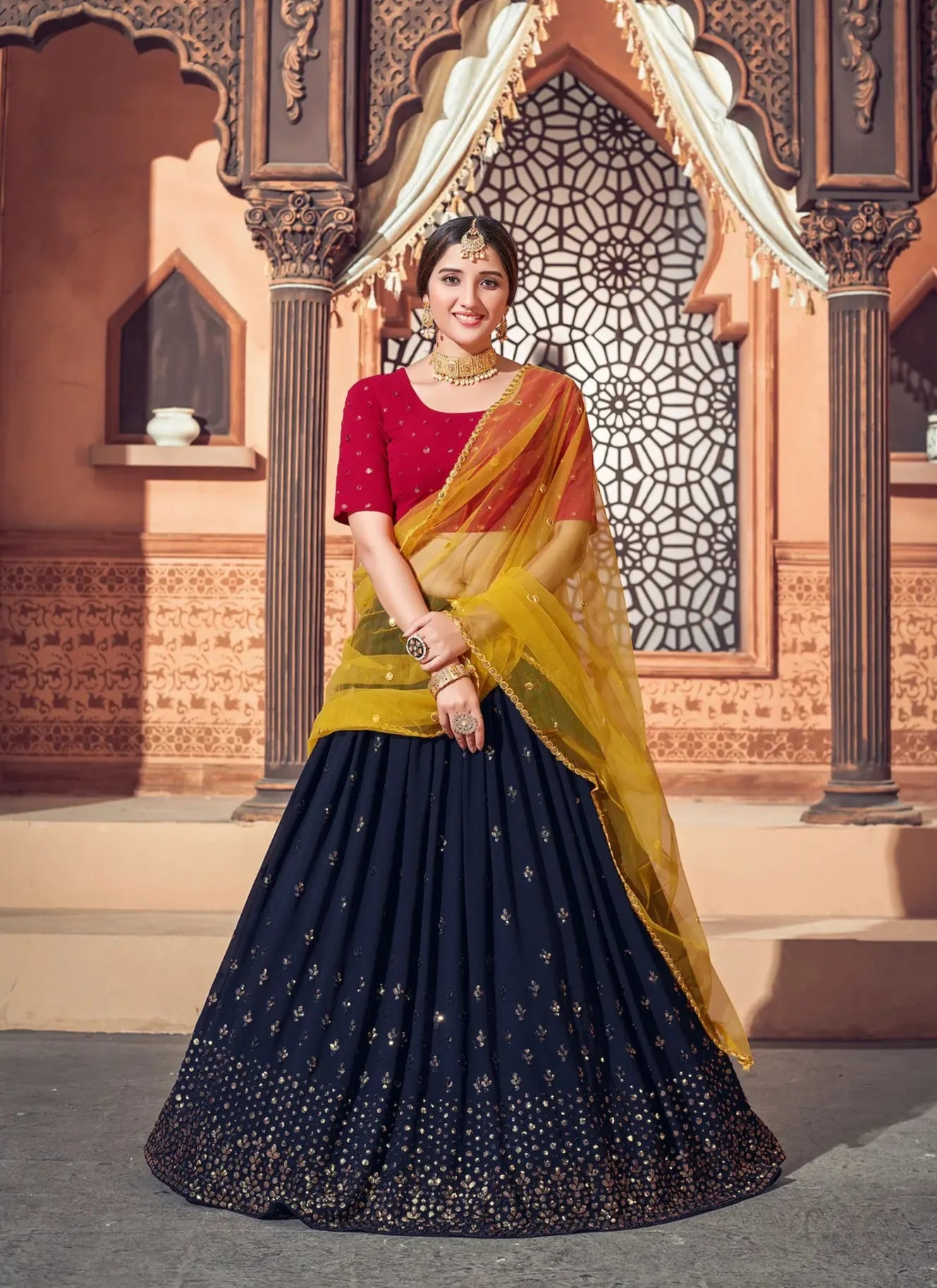 Navy Blue Georgette Thread & Sequence Work Lehenga Choli