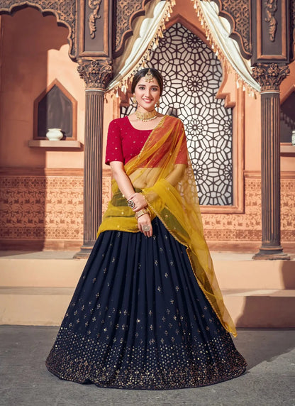 Navy Blue Georgette Thread & Sequence Work Lehenga Choli
