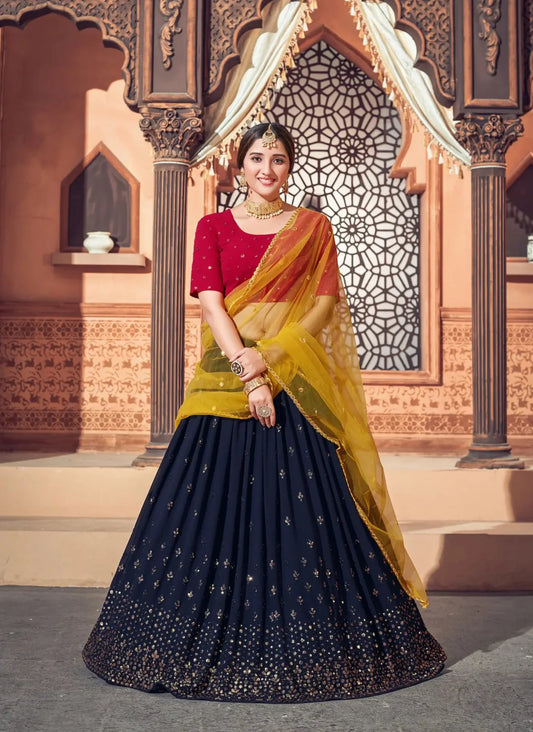 Navy Blue Georgette Thread & Sequence Work Lehenga Choli