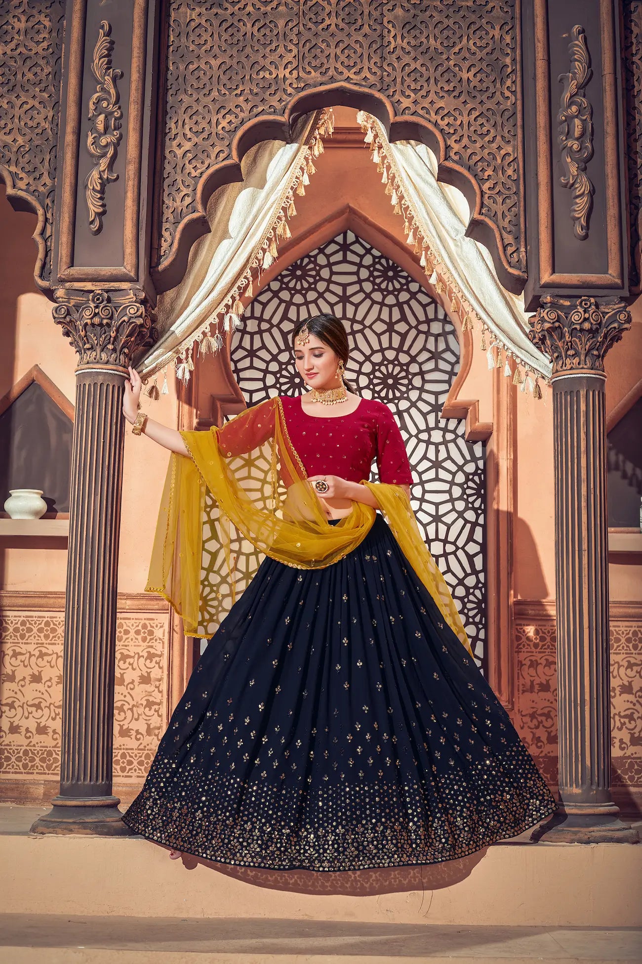 Navy Blue Georgette Thread & Sequence Work Lehenga Choli