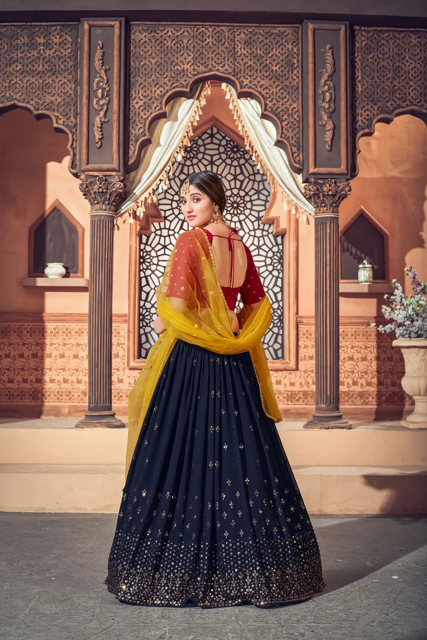 Navy Blue Georgette Thread & Sequence Work Lehenga Choli
