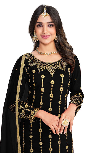 Black Bitalian Soft Silk Embroidery & Mirror Work Salwar Suit