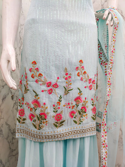 Sky Blue Georgette Sequence Embroidery Work Salwar Suit