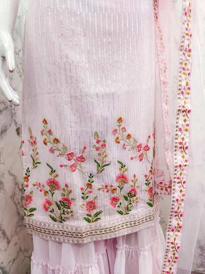 Light Pink Georgette Sequence Embroidery Work Salwar Suit