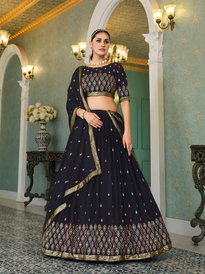 Navy Blue Georgette Sequence & Thread Embroidery Work Lehenga Choli
