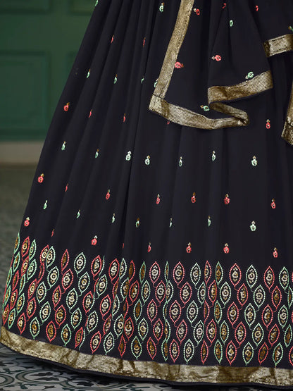 Navy Blue Georgette Sequence & Thread Embroidery Work Lehenga Choli