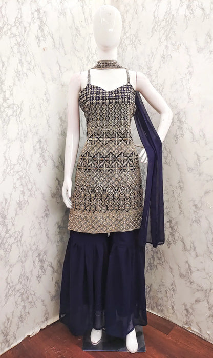 Navy Blue Georgette Sequence Embroidery Work Salwar Suit