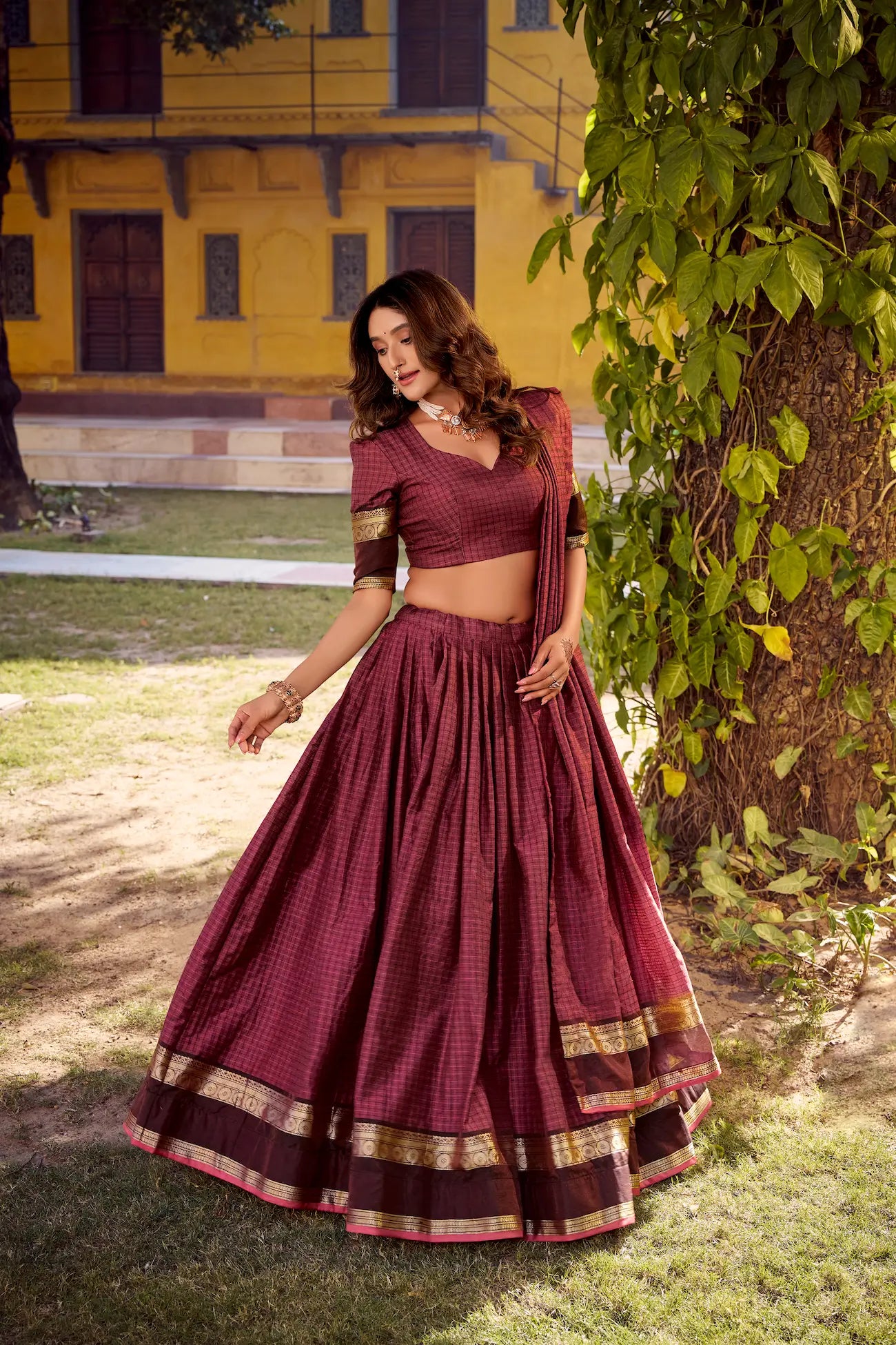 Mulberry Zari Weaving Cotton Lehenga choli