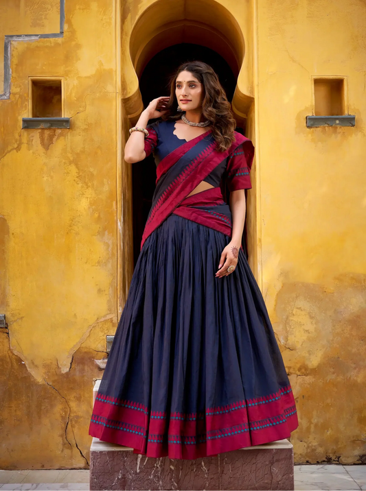 Black Chanderi Thread Work Lehenga Choli