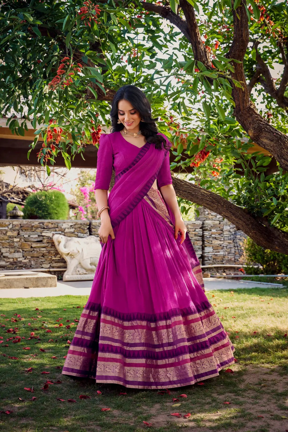 Pink Chanderi Lehenga Choli With Zari Weaving Work