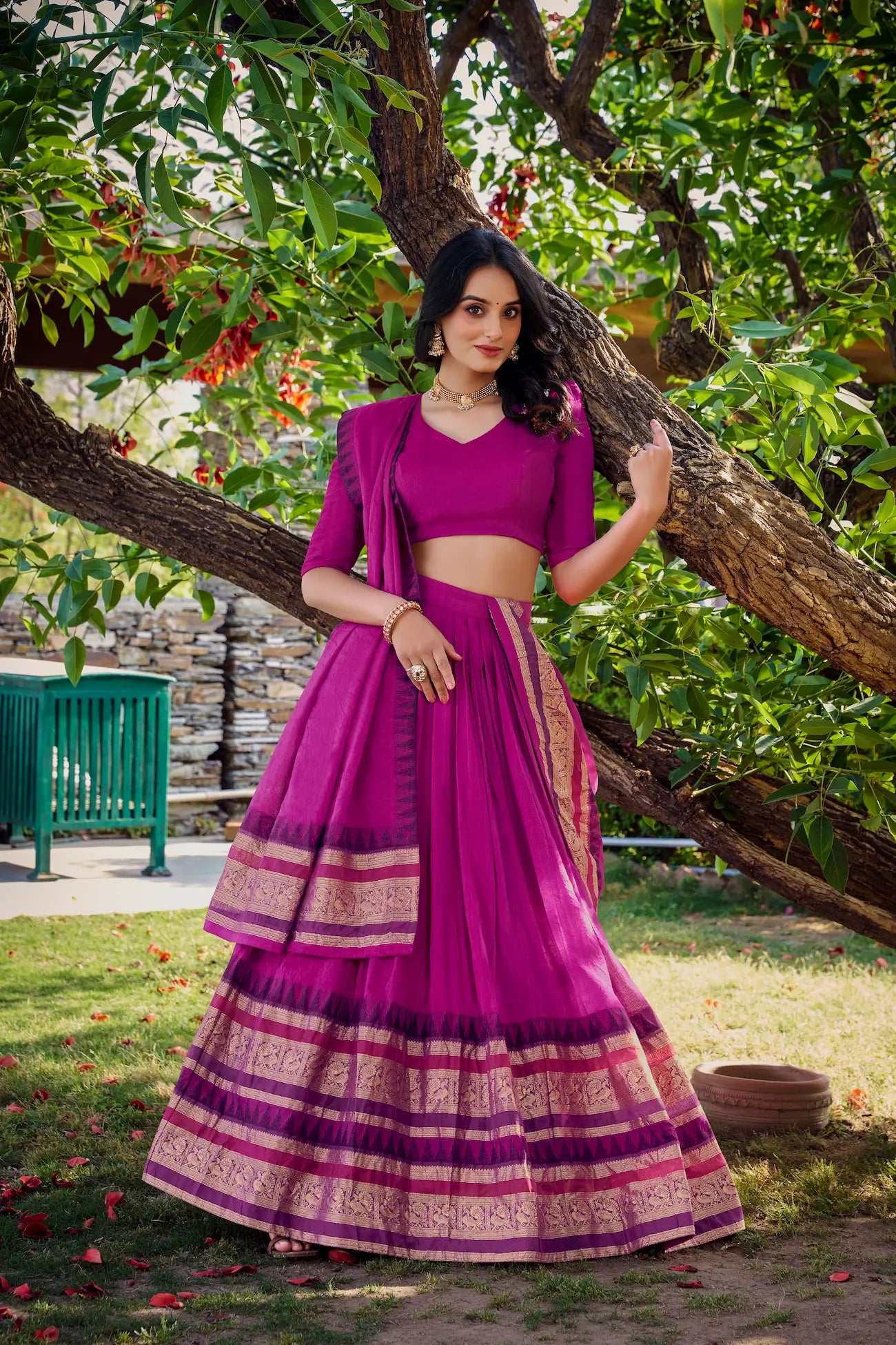 Pink Chanderi Lehenga Choli With Zari Weaving Work