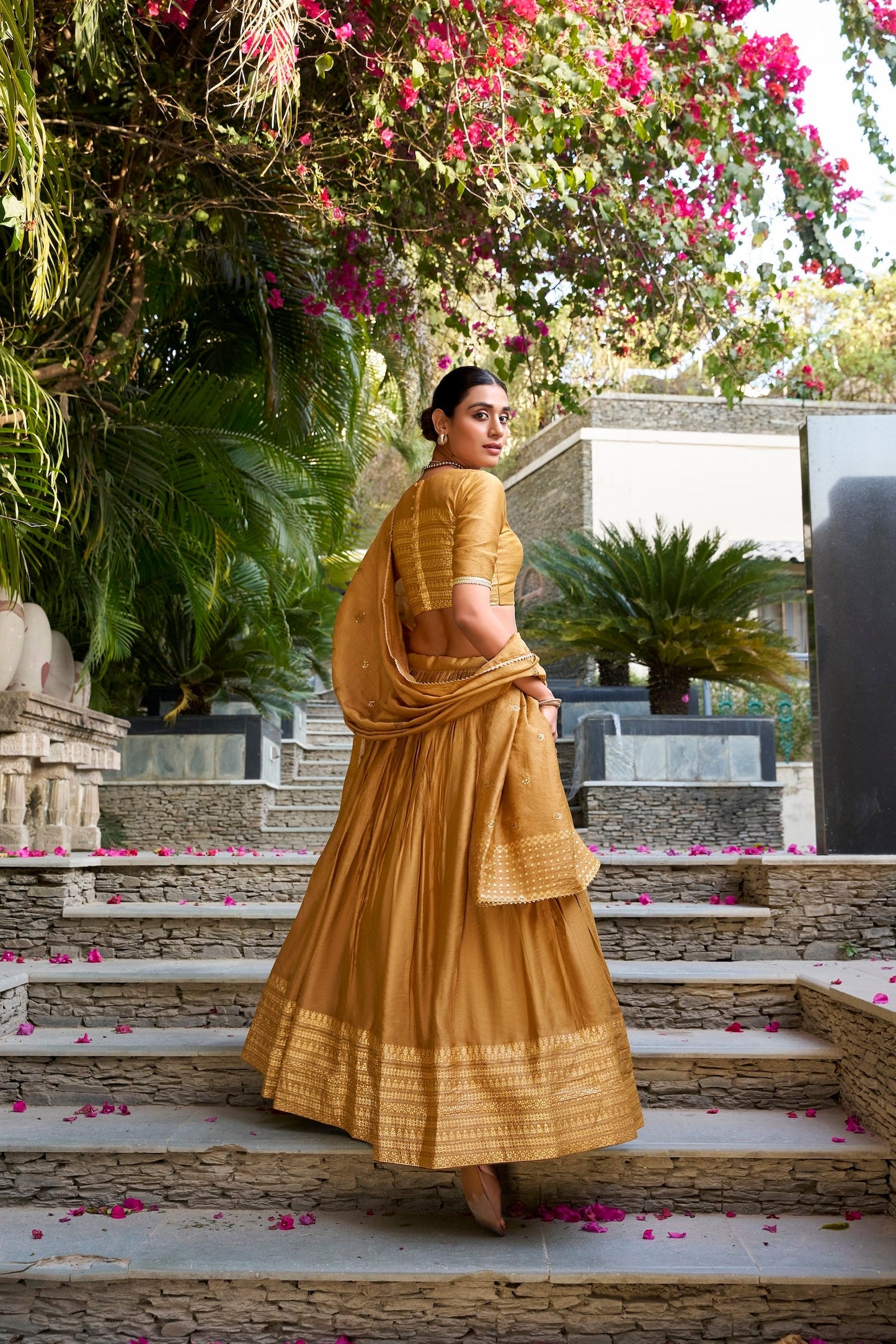 Light Mustard Chanderi Silk Lehenga Choli With Zari Weaving Work