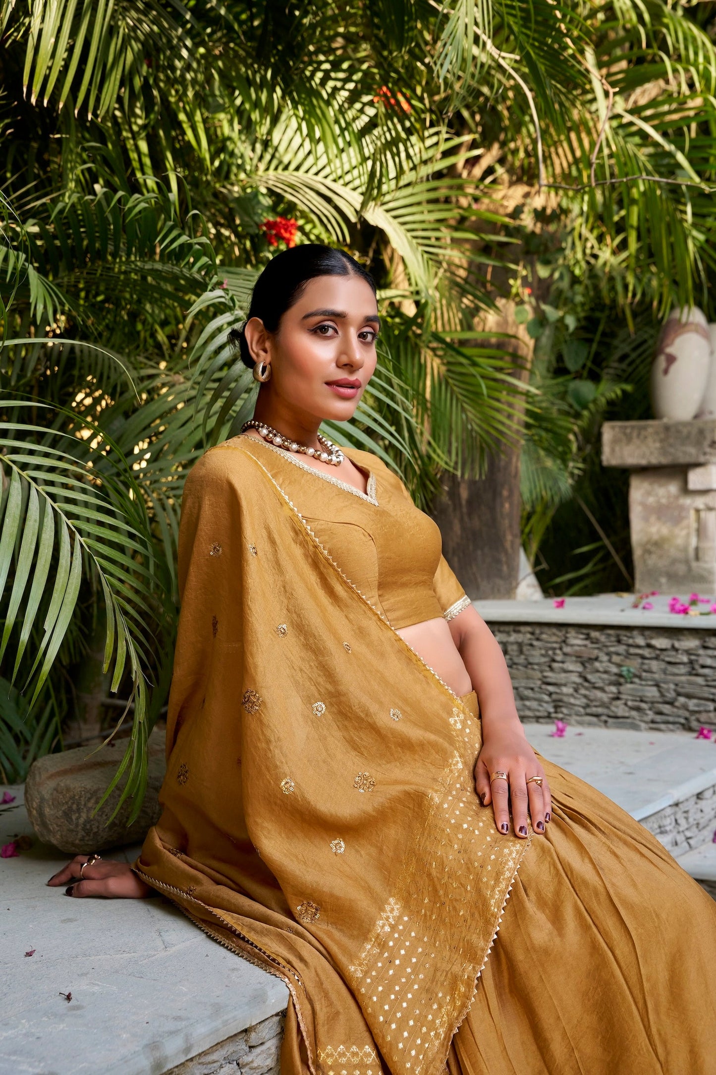 Light Mustard Chanderi Silk Lehenga Choli With Zari Weaving Work