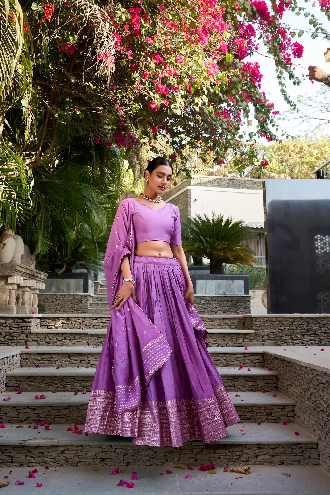 Lavender Chanderi Silk Lehenga Choli With Zari Weaving Work