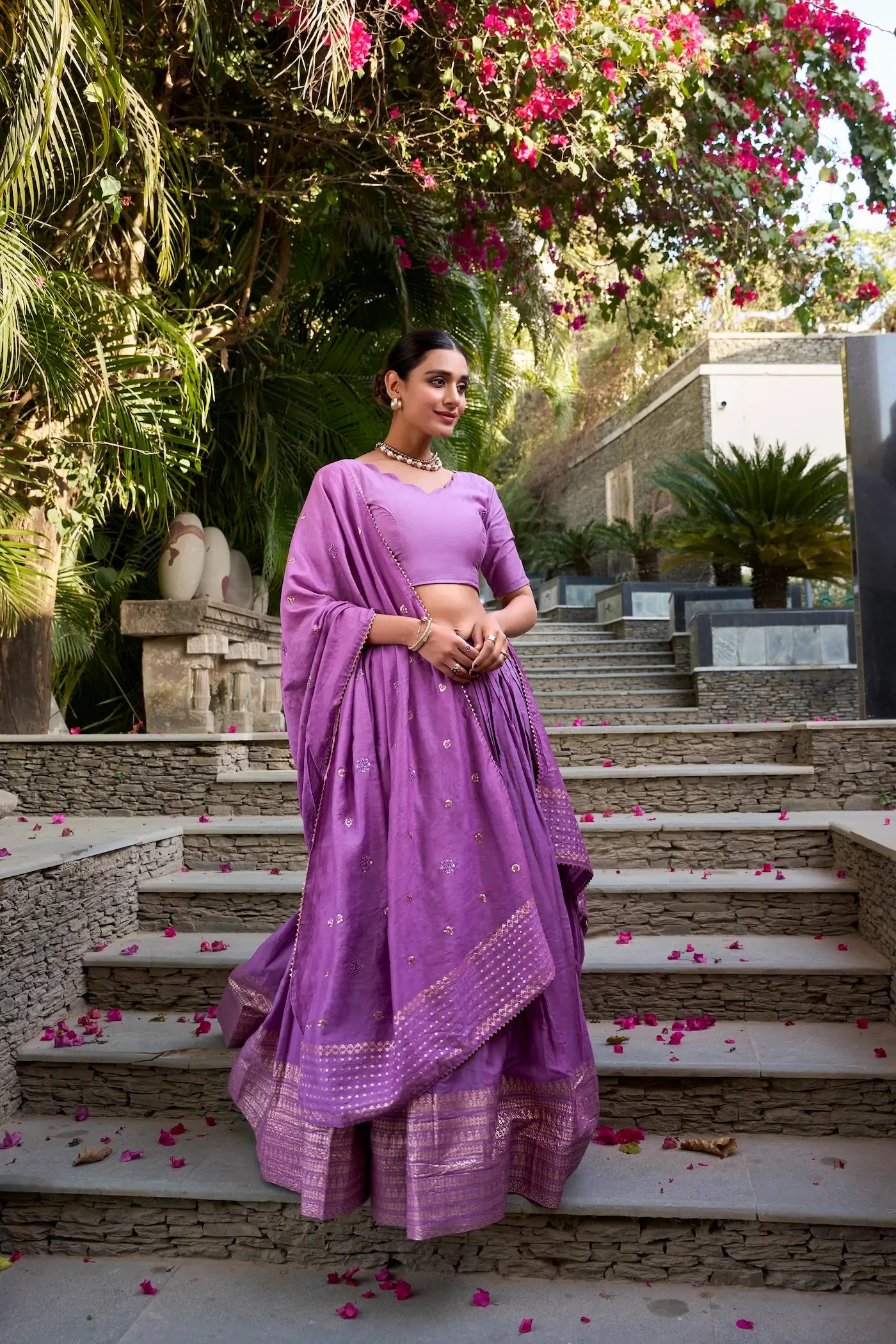 Lavender Chanderi Silk Lehenga Choli With Zari Weaving Work