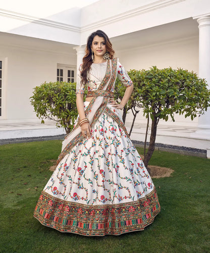 White Silk Thread with Sequence Embroidery Work Lehenga Choli