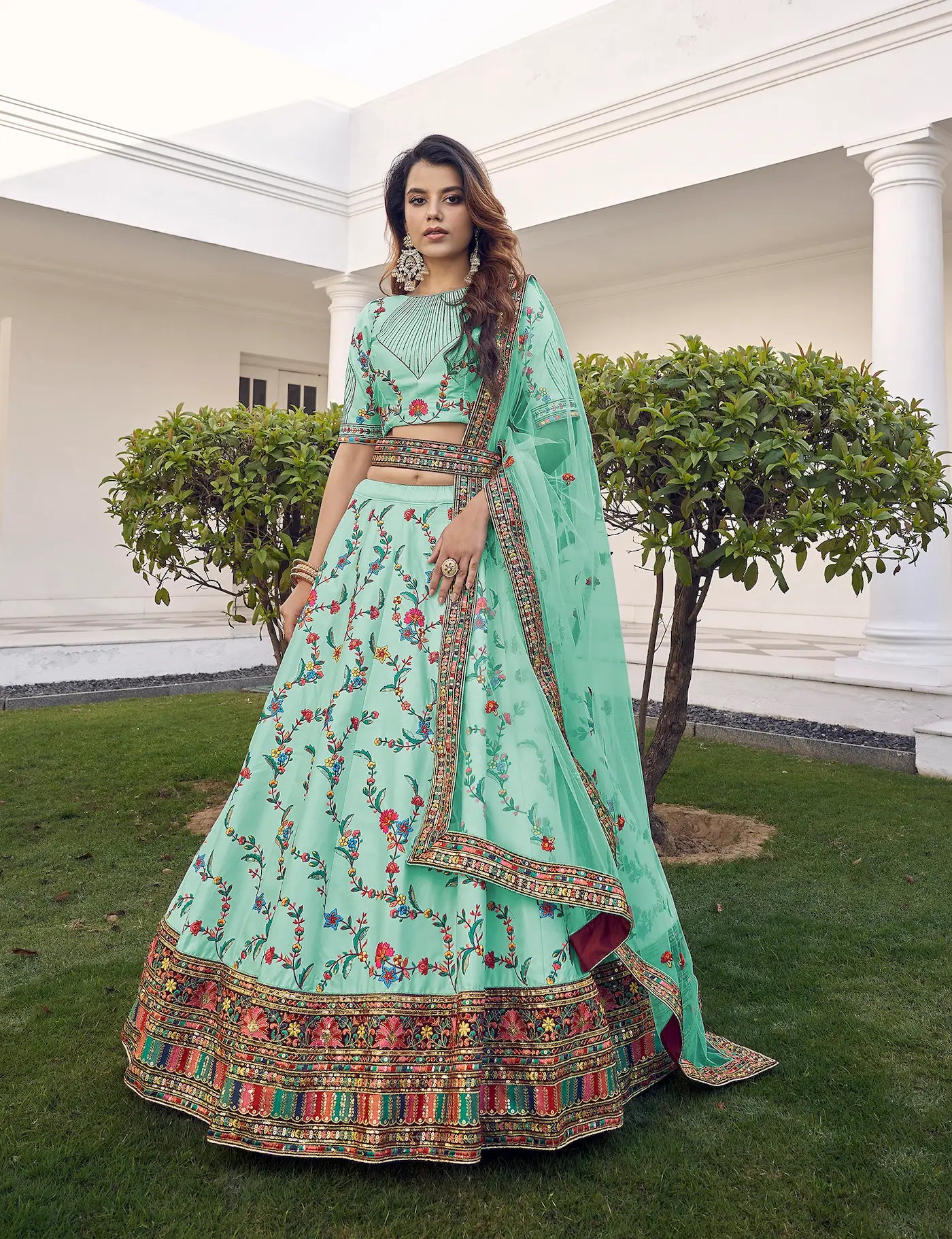 Green Silk Thread with Sequence Embroidery Work Lehenga Choli
