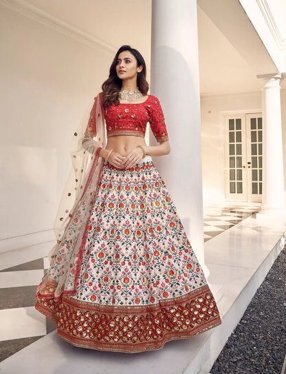 White Art Silk Thread with Sequence Embroidery Work Lehenga Choli