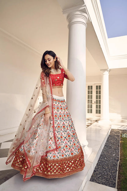 White Art Silk Thread with Sequence Embroidery Work Lehenga Choli