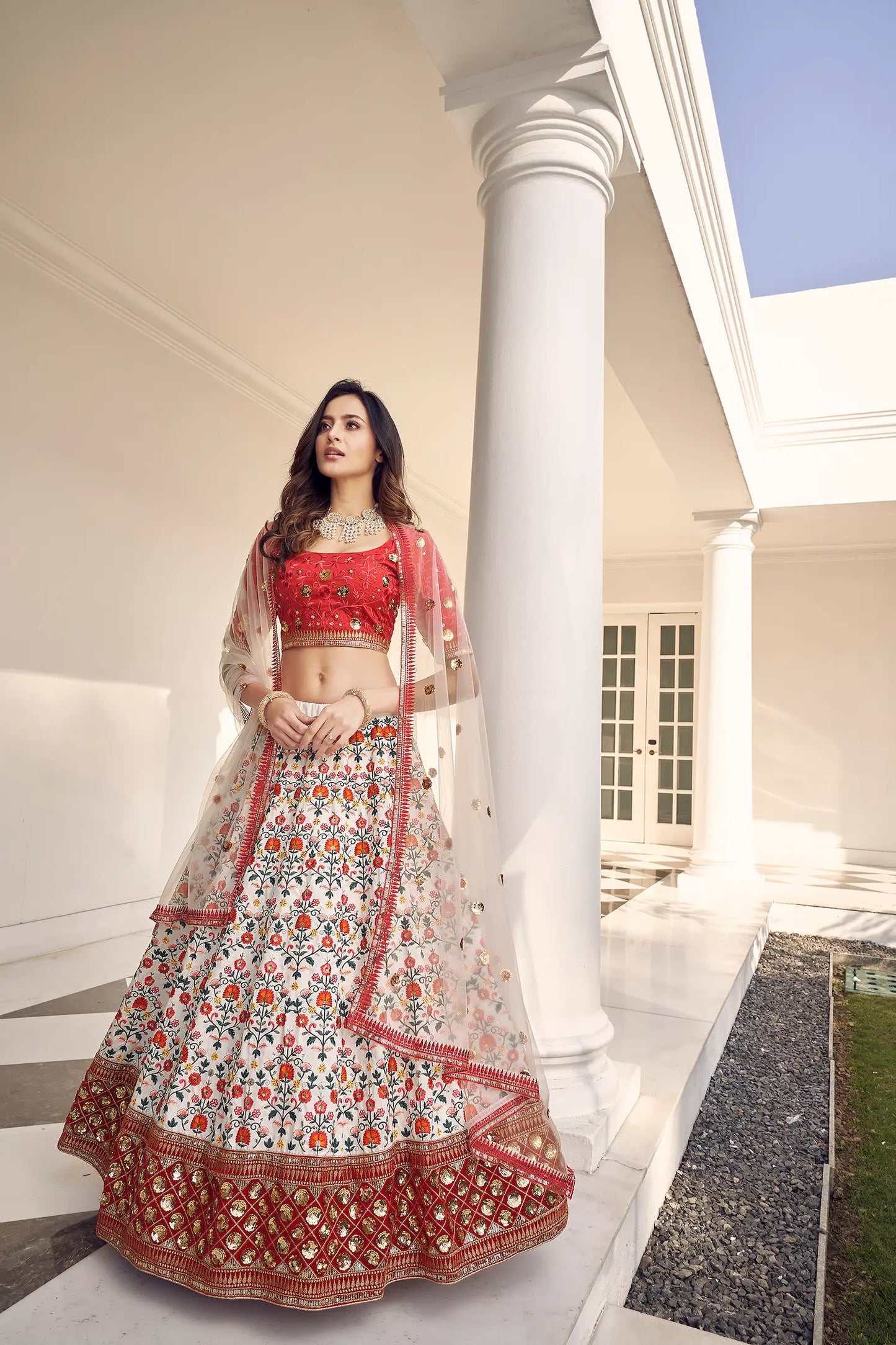 White Art Silk Thread with Sequence Embroidery Work Lehenga Choli