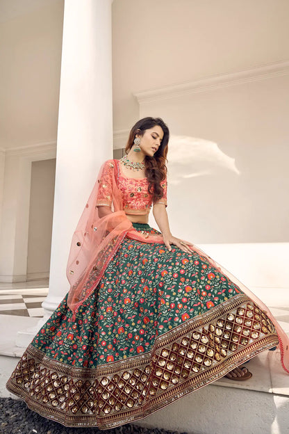 Green Art Silk Thread with Sequence Embroidery Work Lehenga Choli
