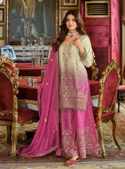 Dark Pink Chinon Embroidered Salwar Suit