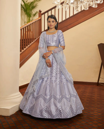 Lavender Silk Thread with Sequence Embroidery Work Lehenga Choli
